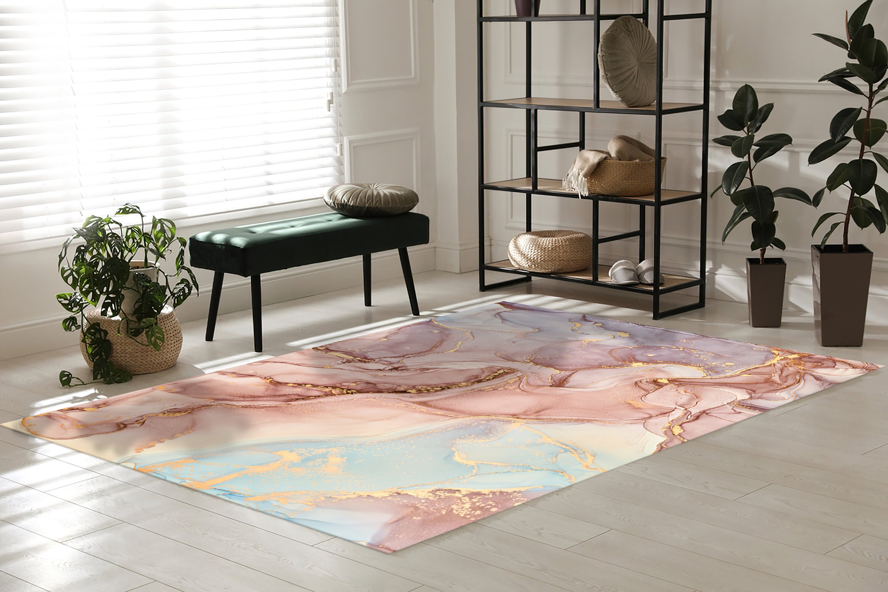Pink Marble Rugs, Shimmery Rugs, Gold Marble Rug, Alcohol Ink Rug, Gift ...
