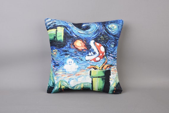 Mario Starry Night Pillow, Game Room Decor, Mario Bros, Mario World Pillow, Modern Pillow, Starry Night Art, Pillow Cover,  Home Decor,