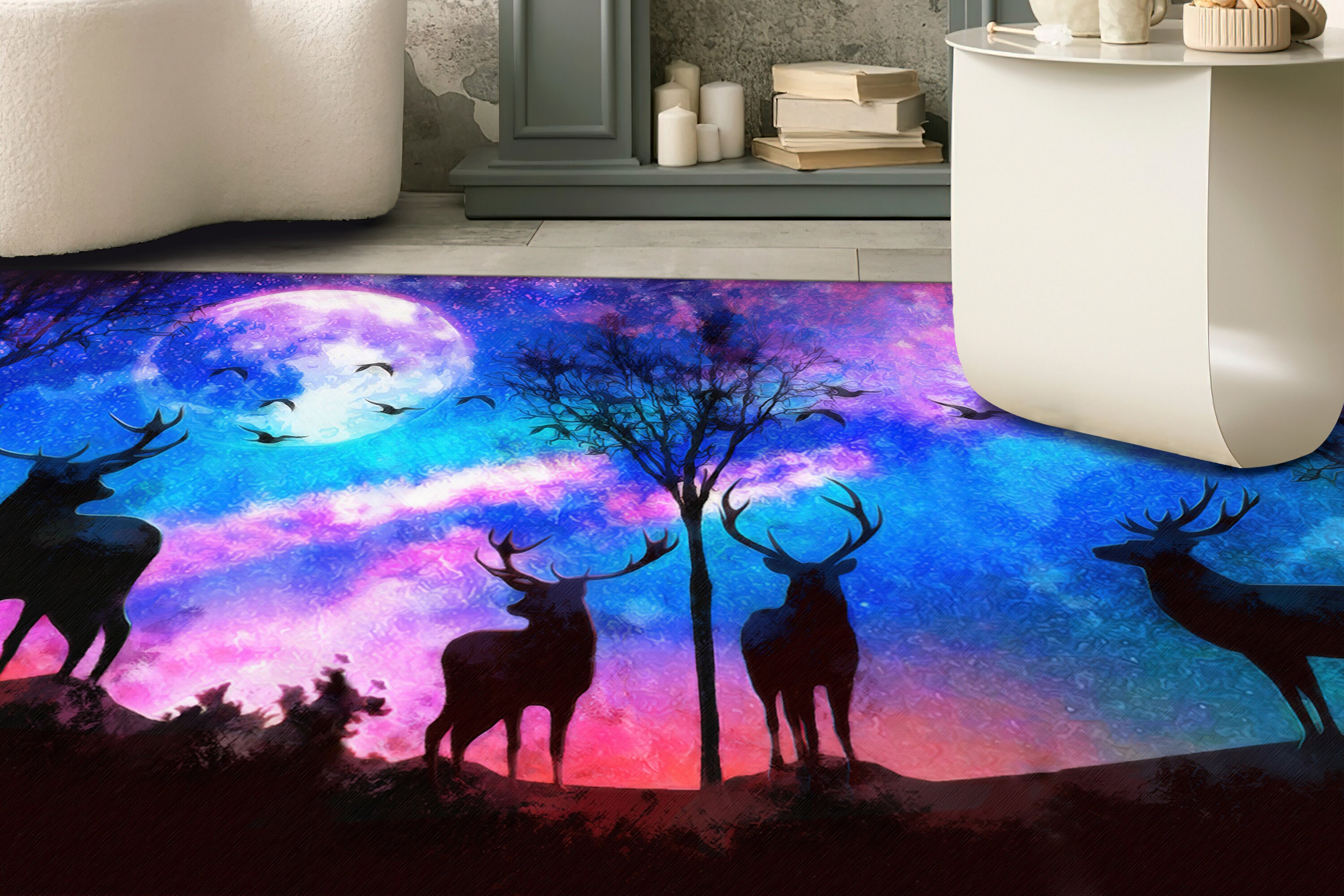 Deer Silhouette Rug, Forest Rug, Night Rugs, Animal Rugs, Personalized ...
