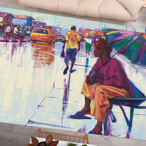 African Woman With Umbrella Rug, Nigerian Landscape Rugs, African Woman Rug, African Rugs, Door Mat, Front Door Rug, Entry Rug, Step Rug,