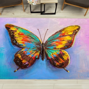 Colorful Butterfly Painting Rugs, Colorful Rugs, Butterfly Lover Gift Rug, Animal Rugs, Bath Rug, Kitchen Rug, Office Rug, Front Door Rug,