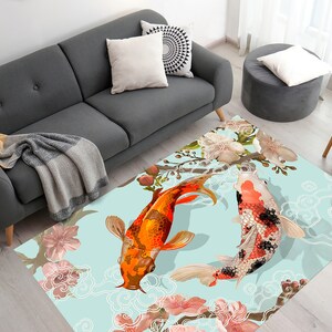 Japanese Koi Fish Rug, Zen Rug, Koi Rugs, Animal Rugs, Door Mat, Entry Rug, 3D Printed Rug, Bridesmaid Gift, Personalized Gifts, Trendy Rug, image 2