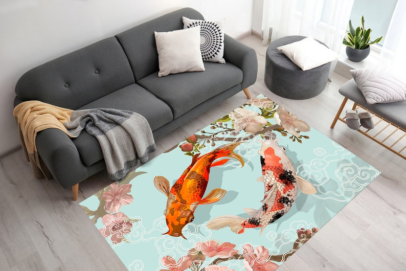 Japanese Koi Fish Rug, Zen Rug, Koi Rugs, Animal Rugs, Door Mat, Entry Rug, 3D Printed Rug, Bridesmaid Gift, Personalized Gifts, Trendy Rug, image 2