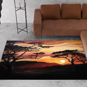 Savannah Tree Painting Rug, Sunset Landscape Rugs, Nature Landscape Rug, View Rugs, Indoor Rug, Bath Rug, Non Slip Rug, Gift For The Home,