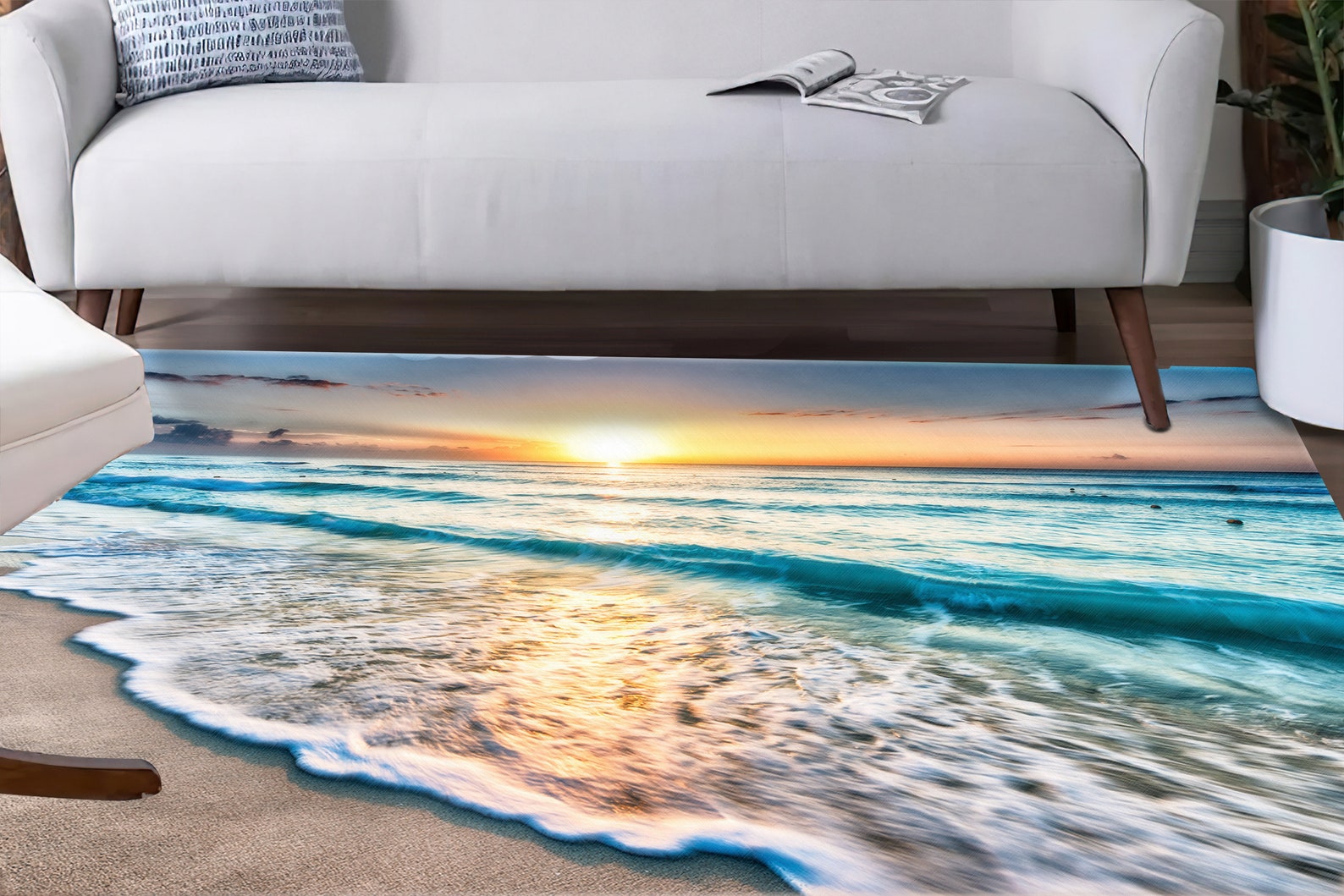 Viewpoint Rug Sunset at the Ocean Rug, Sea View Rug, Beach View Rugs, Landscape Rugs ...