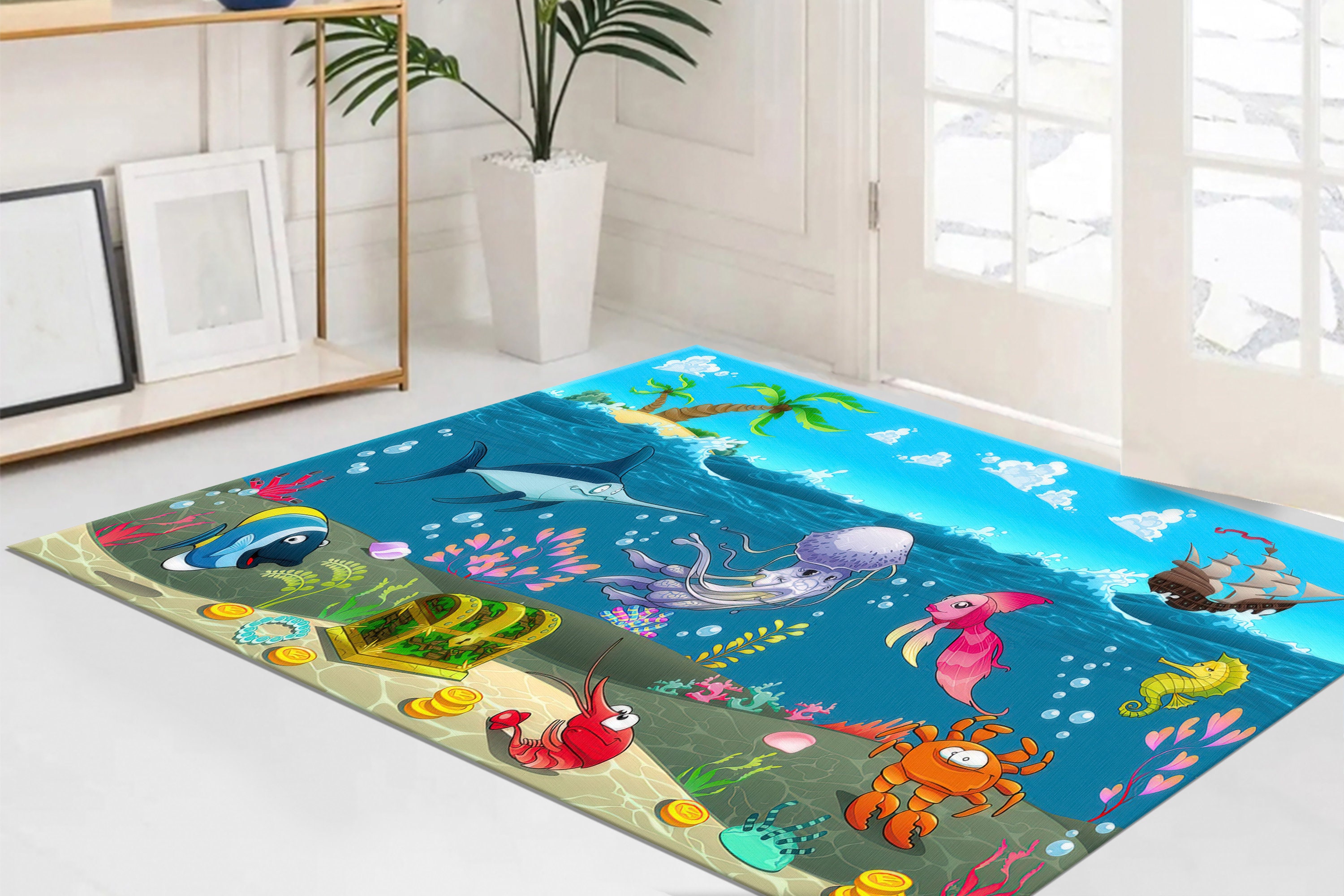 Undersea World Rug, Cartoon Rug, Underwater Rug, Kids Rugs, Dining Room ...