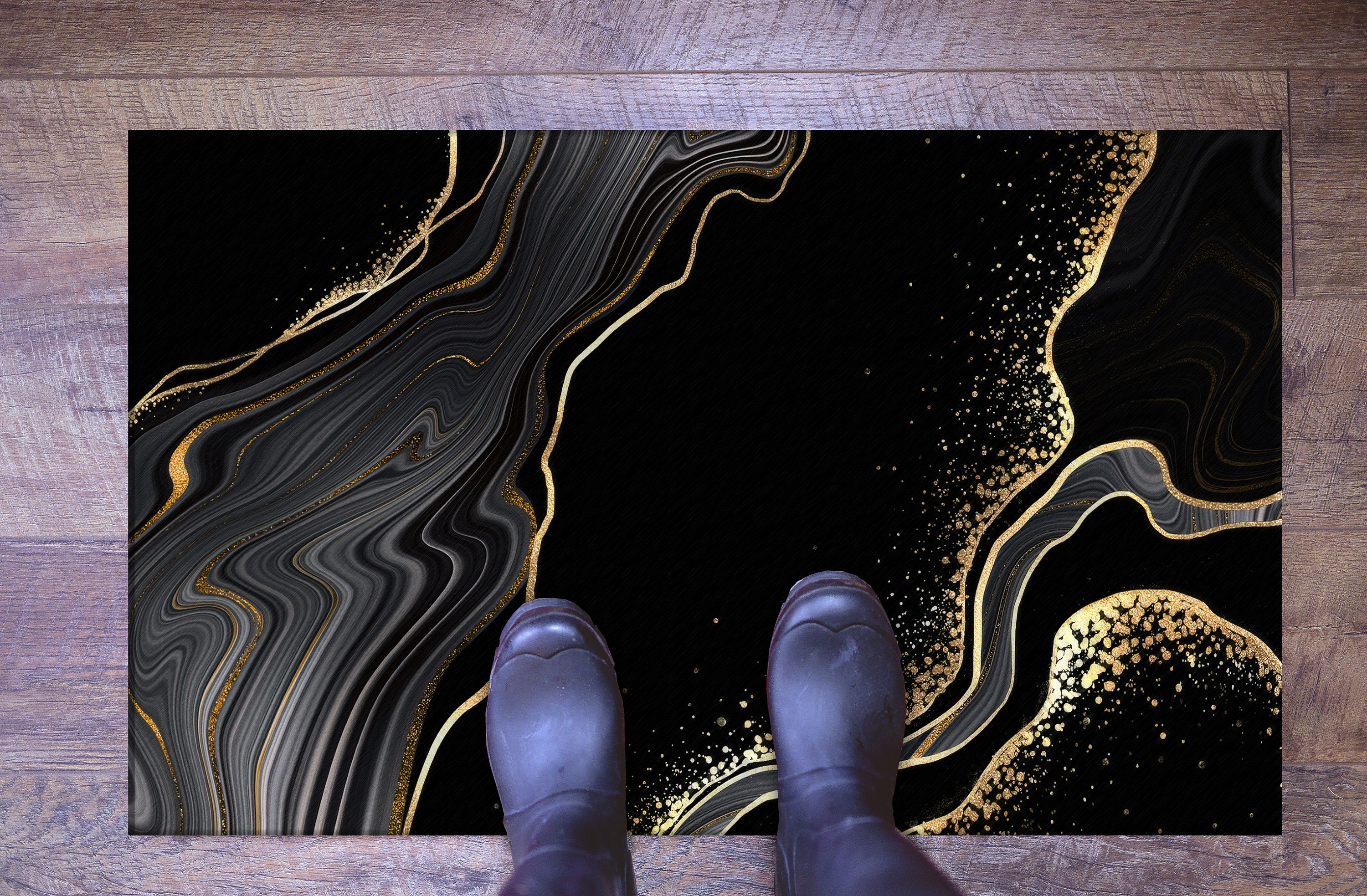 Black and Gold Marble Rug, Gold Marble Rugs, Abstract Marble Rug ...