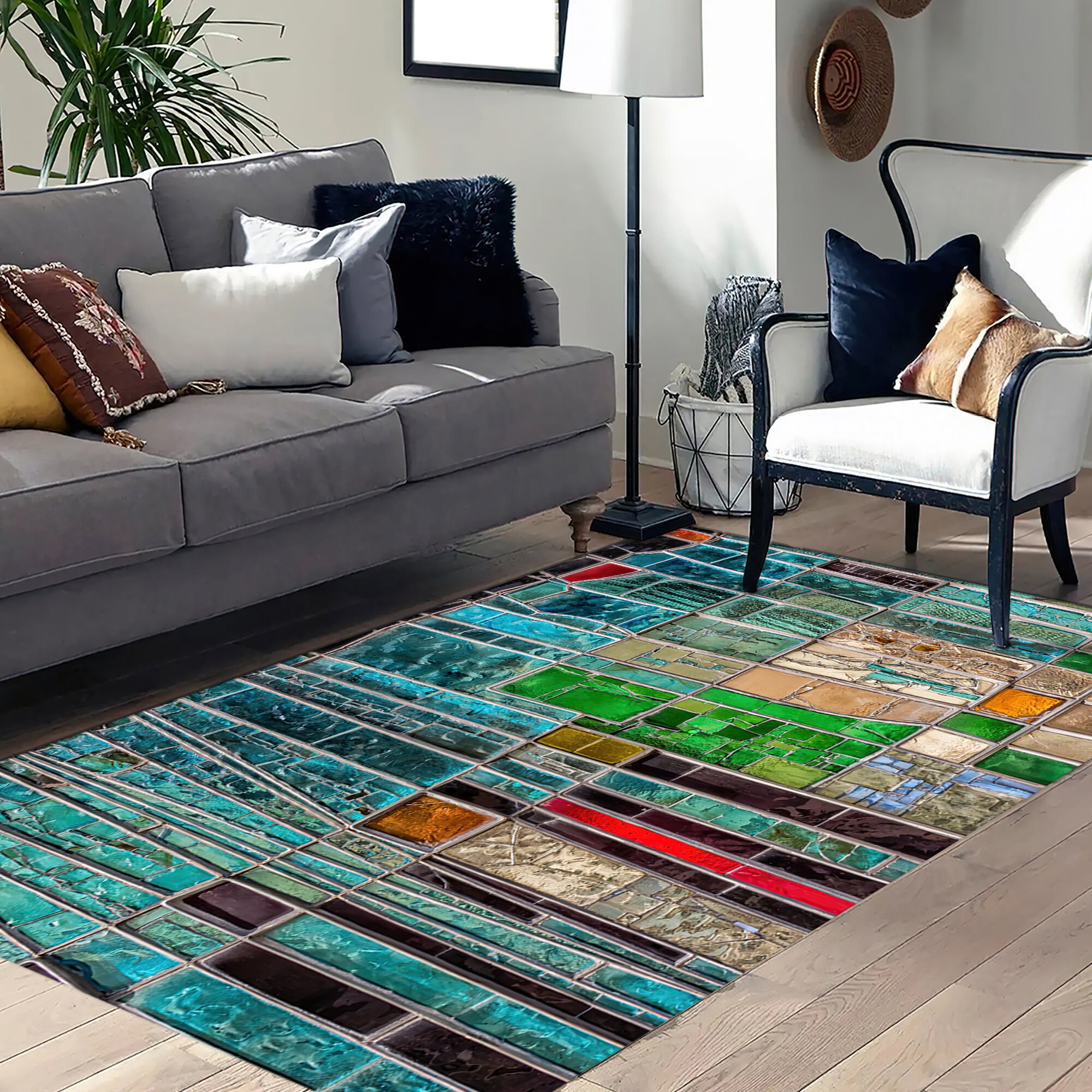 Stained Rug Design Stained Glass Rug, Colorful Glass Rugs, Colorful Rug, Modern Rugs ...