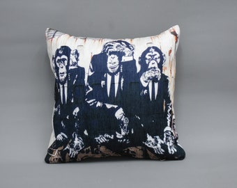 Mono de los Tres Sabios, Almohada con Estampado de Mono, Almohada de Mono, Decoración de Habitación de Niño, Almohada Moderna, Decoración del Hogar, Funda de Almohada, Decoración de Mono, Funda de Almohada