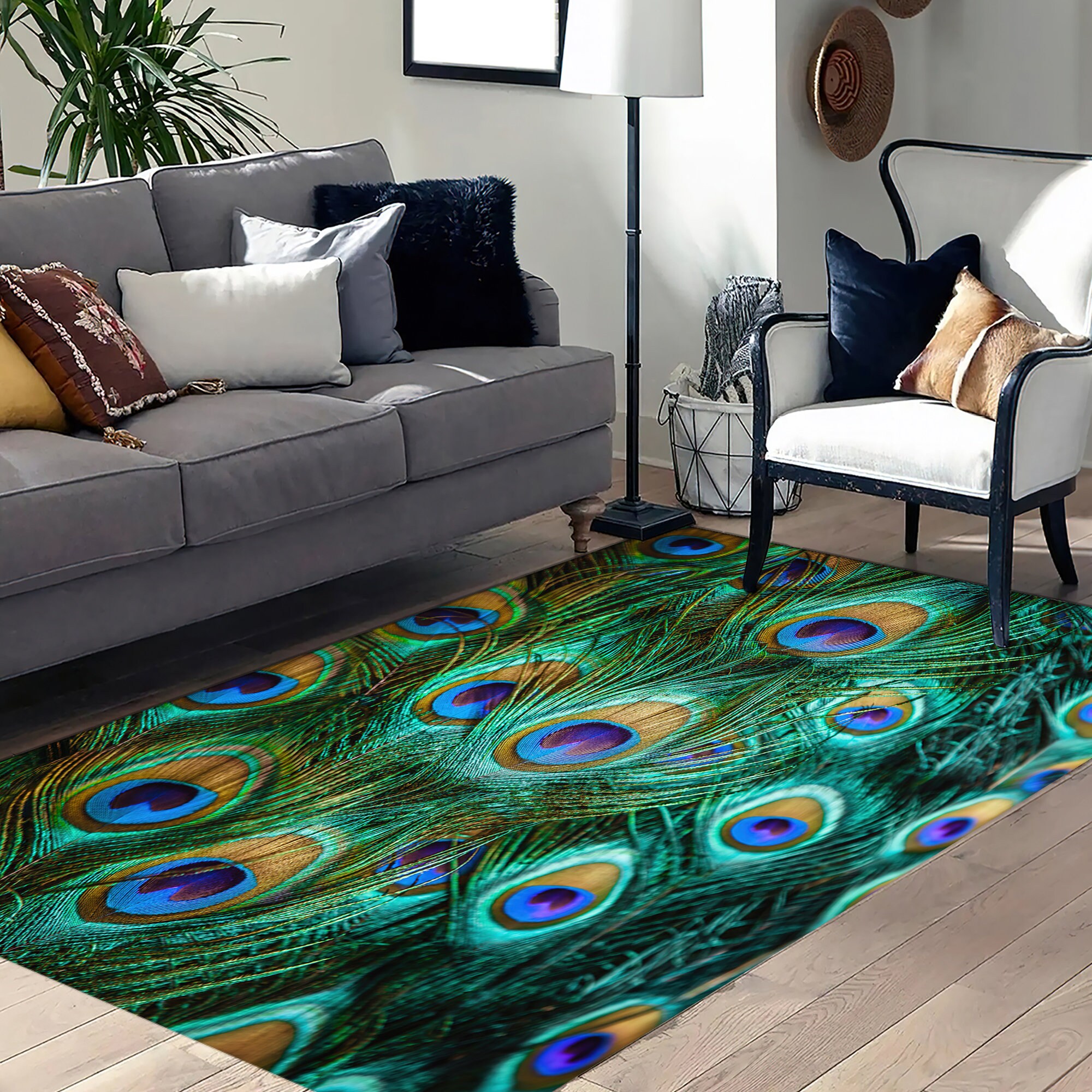 Feathered Rug Colorful Peacock Feather Rugs, Peacock Rug, Colorful Feather Rug ...