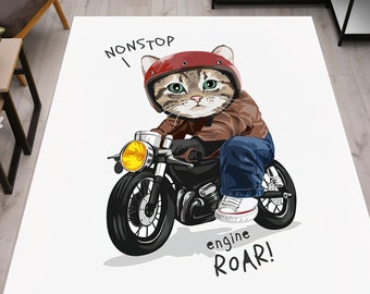 Motorcycle Rugs, Abstract Rugs, Cat Lover Gift Rug, Animal Rugs, Entry Rug, Boy Room Rug, Office Rug, 3D Printeds Rug, Cat Rug, Home Decor,