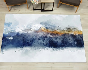 Watercolor Mountain Rugs, Modern Rugs, Abstract Mountain Landscape Rugs, Landscape Rugs, Car Mat, Chenille Rug, Stair Rug, Golden Rug,
