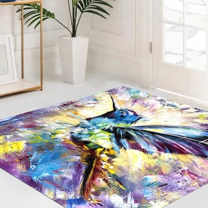Colorful Hummingbird Rug, Colorful Bird Rug, Abstract Bird Rug, Animal Rug, Bath Rug, Stair Rug, Step Rugs, Easy To Clean Rug, Popular Rug,