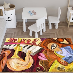 Abstract Jazz Music Rug, Piano Rug, Saxophone Rug, Music Room Rug, Machine Washable Rug, Gift Rug, Custom Rug, Easy To Clean Rug, Step Rug,