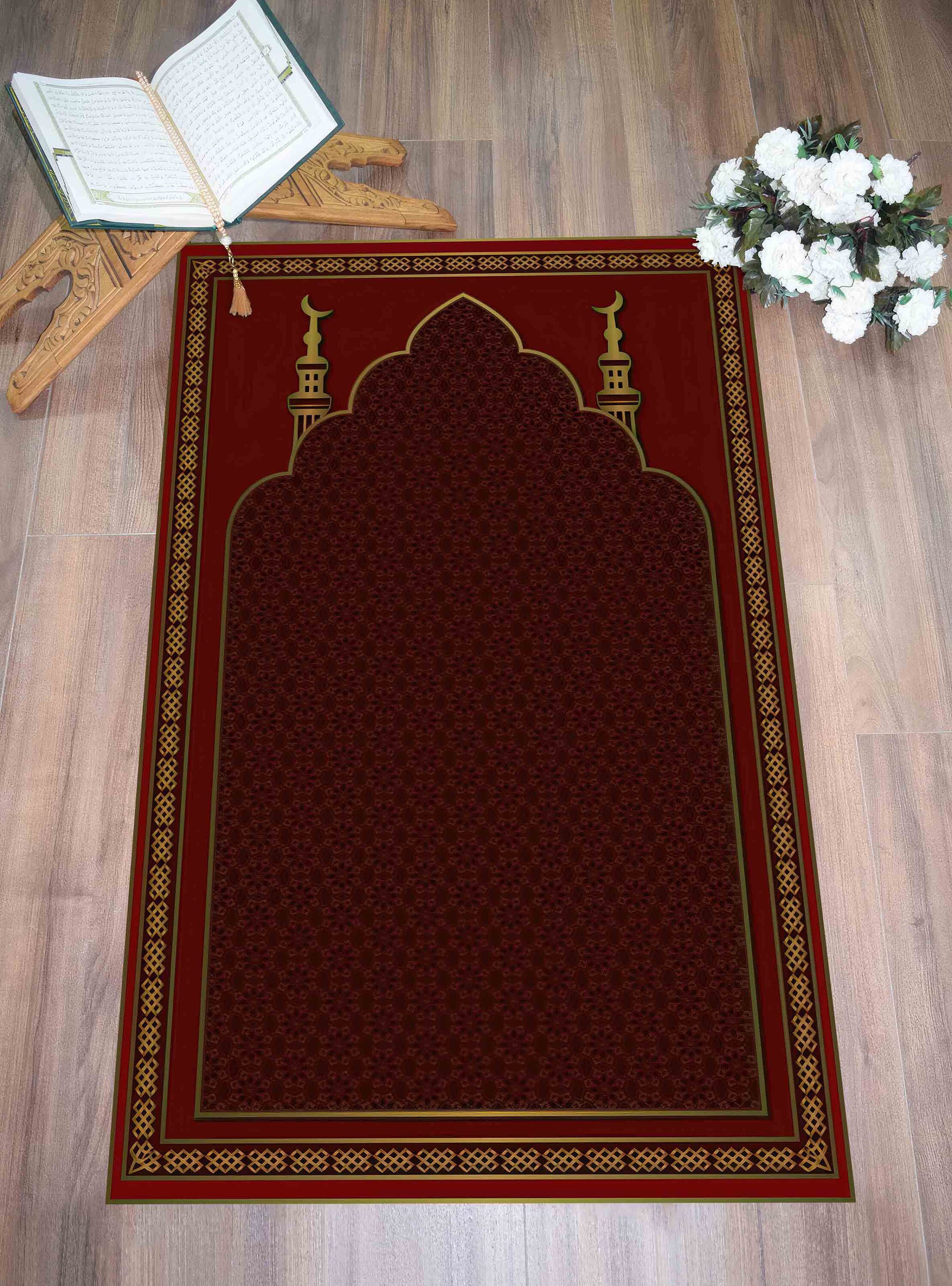 Mosque Rugs Red Prayer, Gold Prayer Rugs, Mosque Rug, Luxury Prayer Rug, Muslim Rug ...