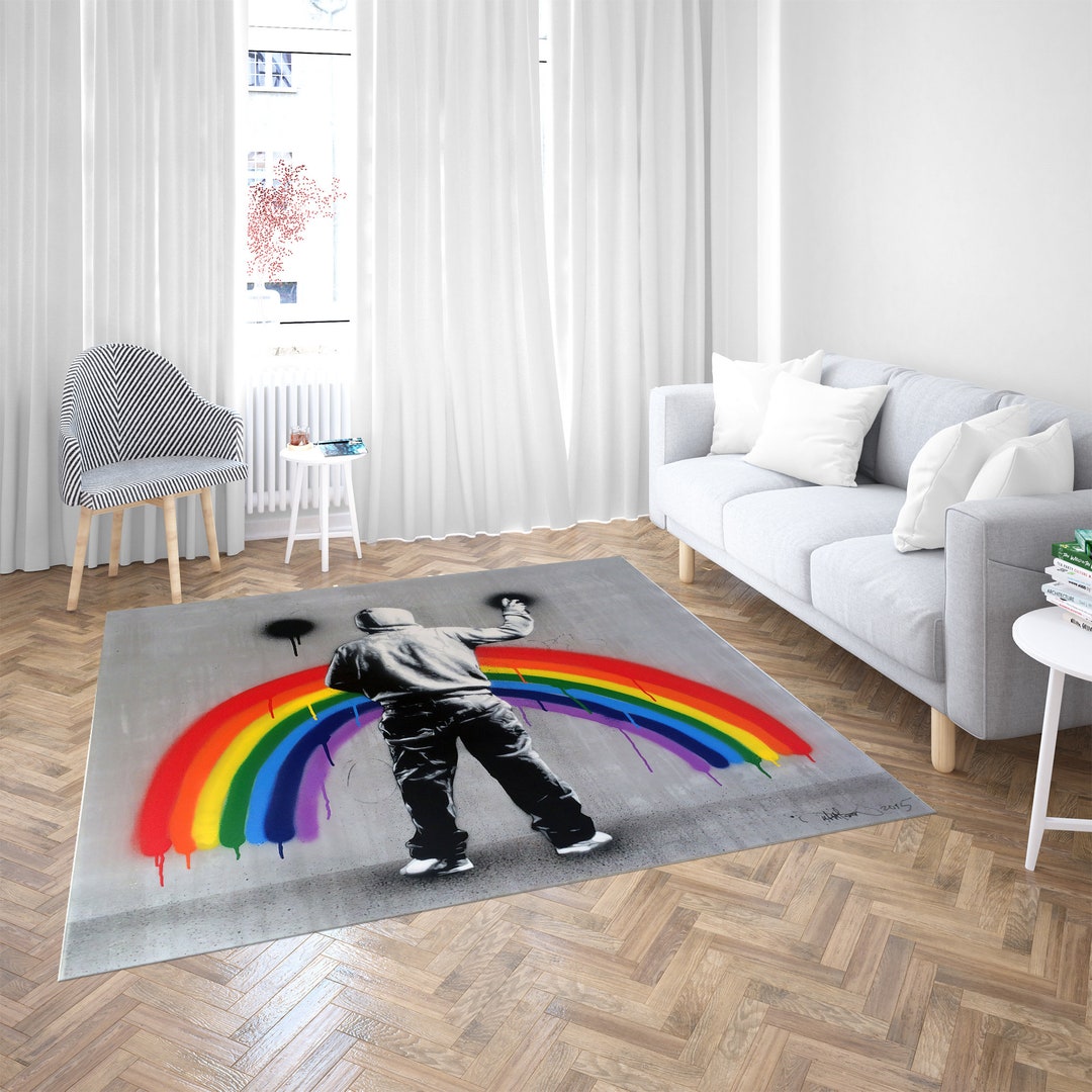 Sad Rainbow Rug, by Martin Whatson Rug, Rainbow Graffiti Rug, Street ...