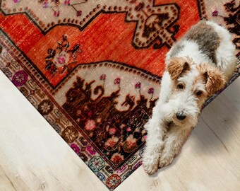 Red Rugs, Medallion Pattern Rugs, Ethnic Pattern Rugs, Vintage Style Rug, Turkish Rug, Office Decor Rug, Bath Rug, Machine Washable Rug,