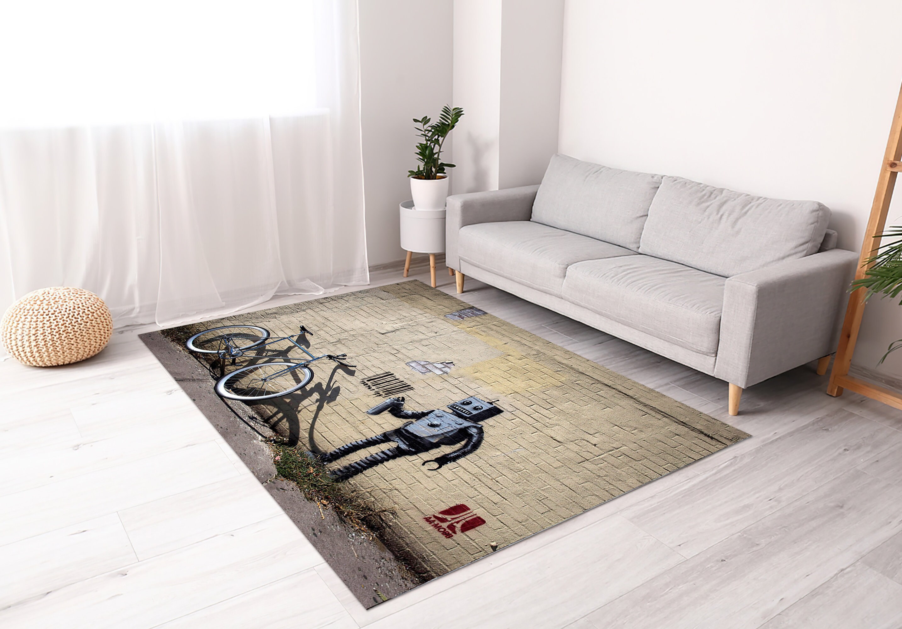 Graffiti Rug Barcode Robot Rug Banksy Robot Rug Street Rug - Etsy