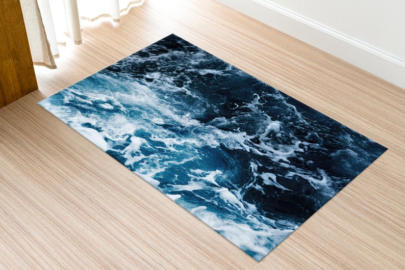 Ocean Waves Chenille Rug, Coastal Home Decor image 9