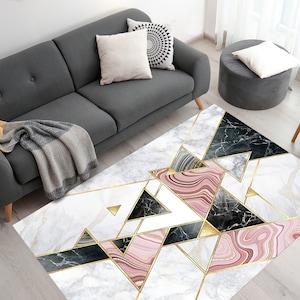 Rosa und Grauer Marmor Teppich, Grauer Marmor Teppich, Beige Marmor Teppich, Musterteppich, Küchenteppich, Pinker Teppich