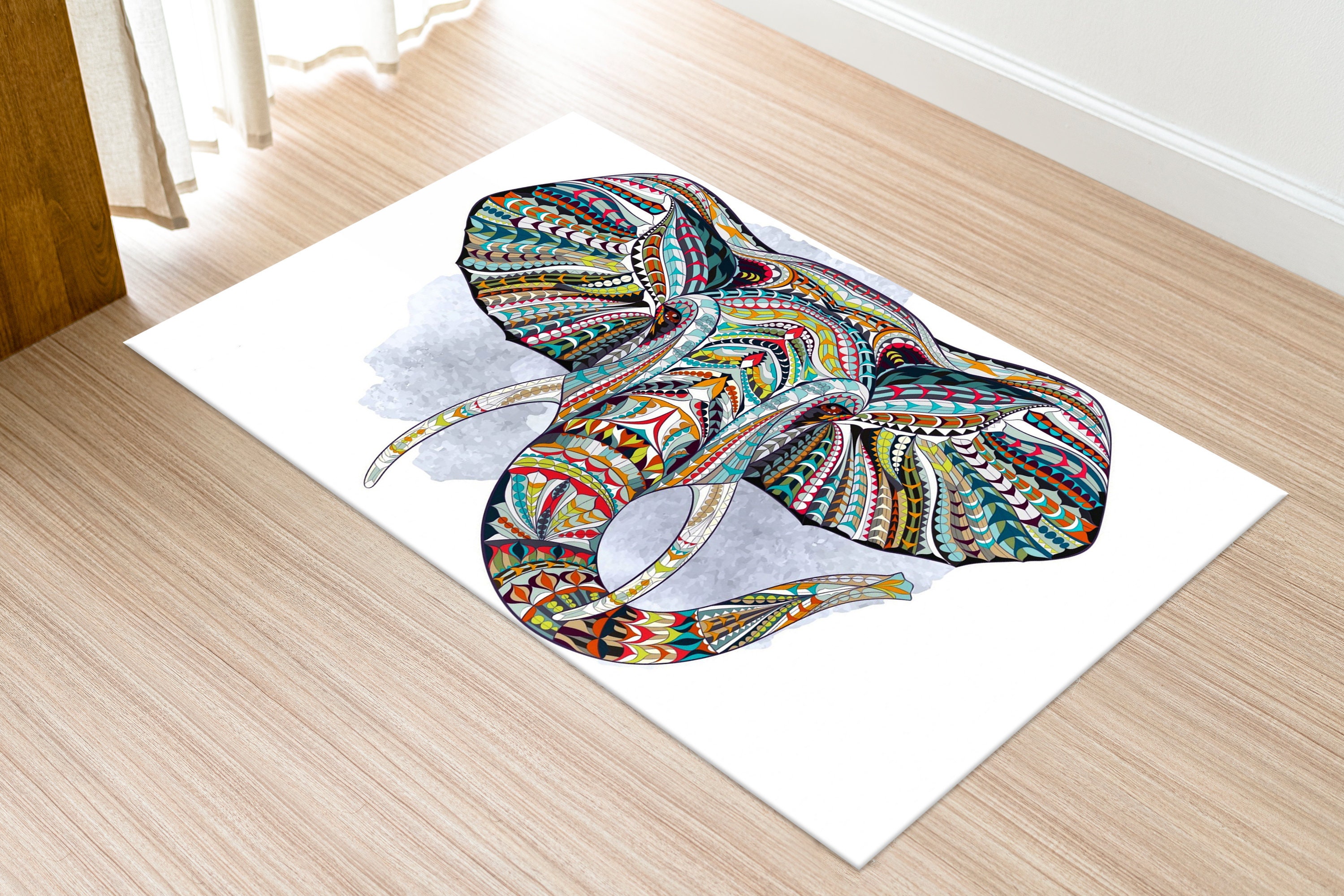 Ethnic Patterned Rug, Elephant Rugs, Ethnic Rugs, Abstract Elephant Rug ...