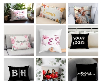 Custom Photo Pillow – Personalized Name, Logo, Family Photo or Text – Custom Gift Pillow, Personalized Cushion Gift for Home Loved Ones