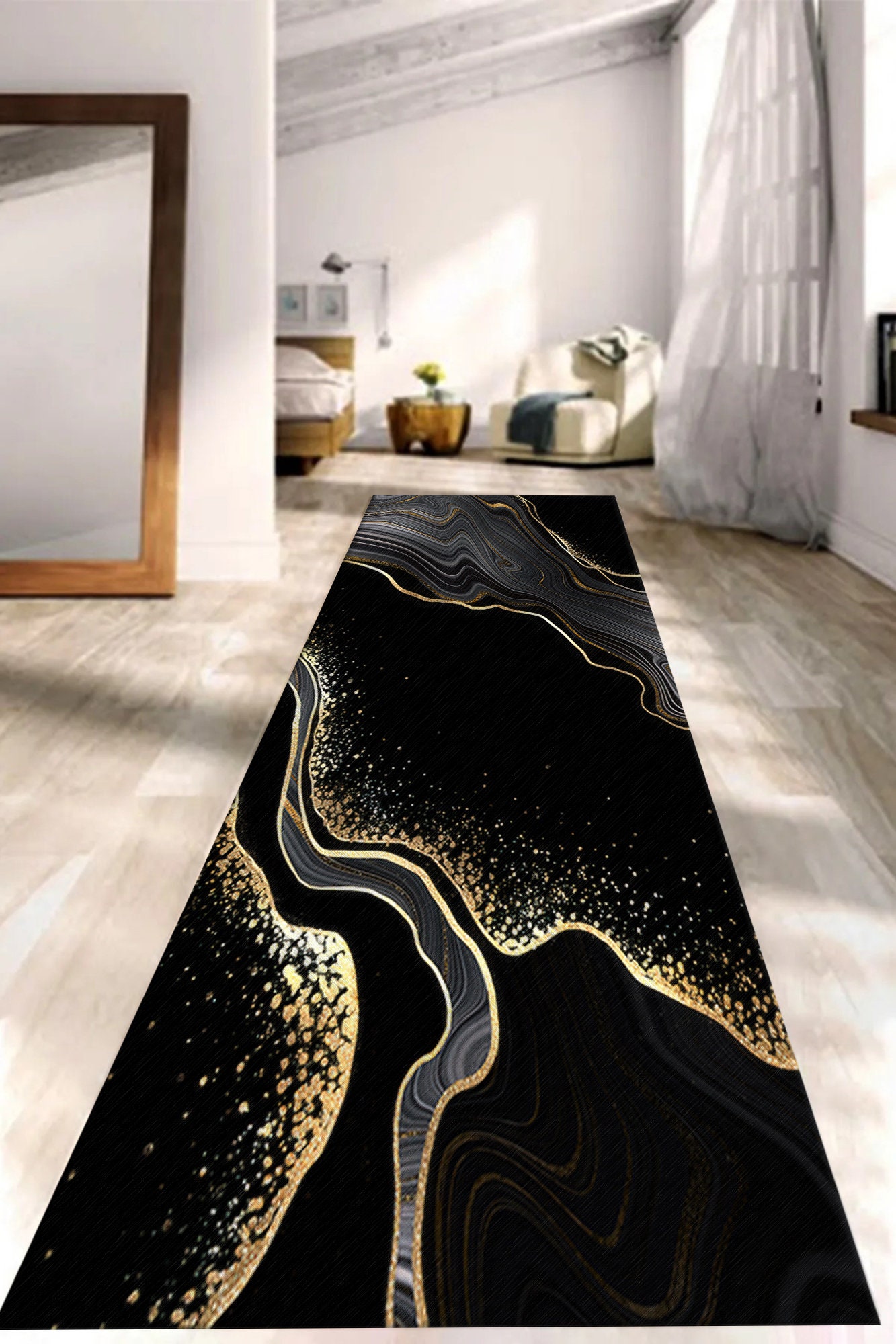 Black and Gold Marble Rug, Gold Marble Rugs, Abstract Marble Rug ...