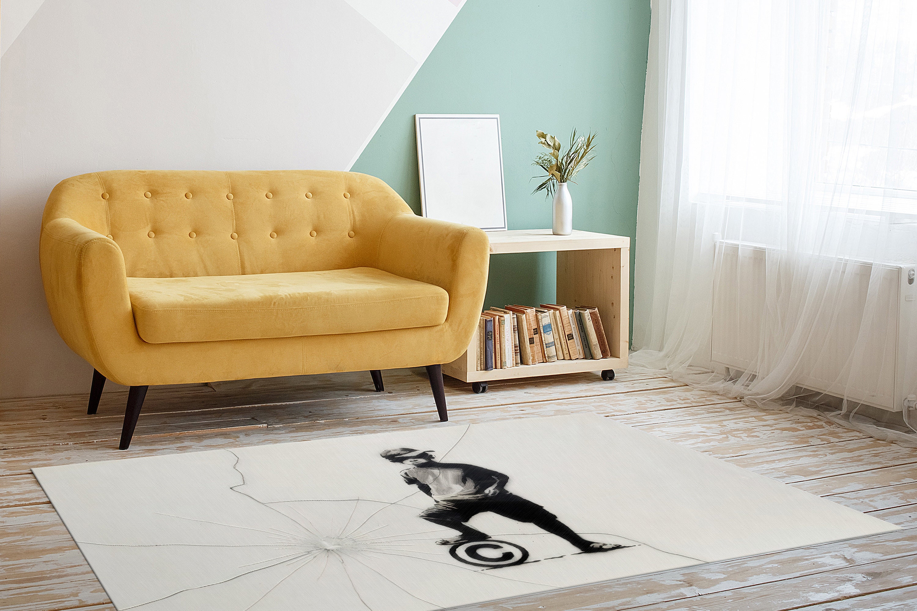 Boy Ball Stencil Rug Banksy Boy Rug Ball and Boy Rug - Etsy