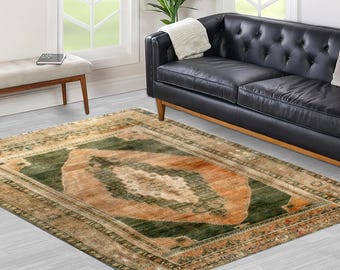 Green Rug, Medallion Pattern Rug, Ethnic Pattern Rugs, Antique Decor Rugs, Turkish Rug, Luxury Rug, Colorful Rug, Gift For Her, Small Rug,
