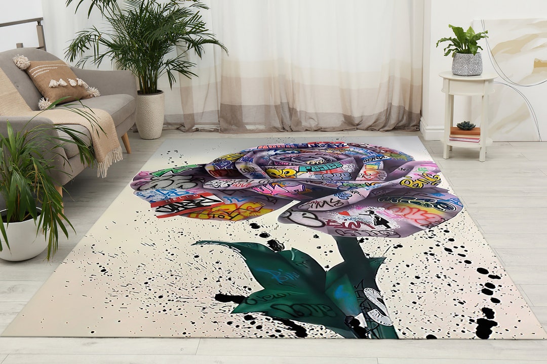 Banksy Rose Graffiti Rug, Modern Rugs, Banksy Graffiti Rug, Banksy Rugs ...