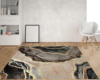 Brown Rug, Gold Marble Rugs, Marble Rugs, Modern Marble Rugs, Marble Rug, Non-Slip Carpet, Corridor Rug, Gift For Him, Indoor Rug, Soft Rug,
