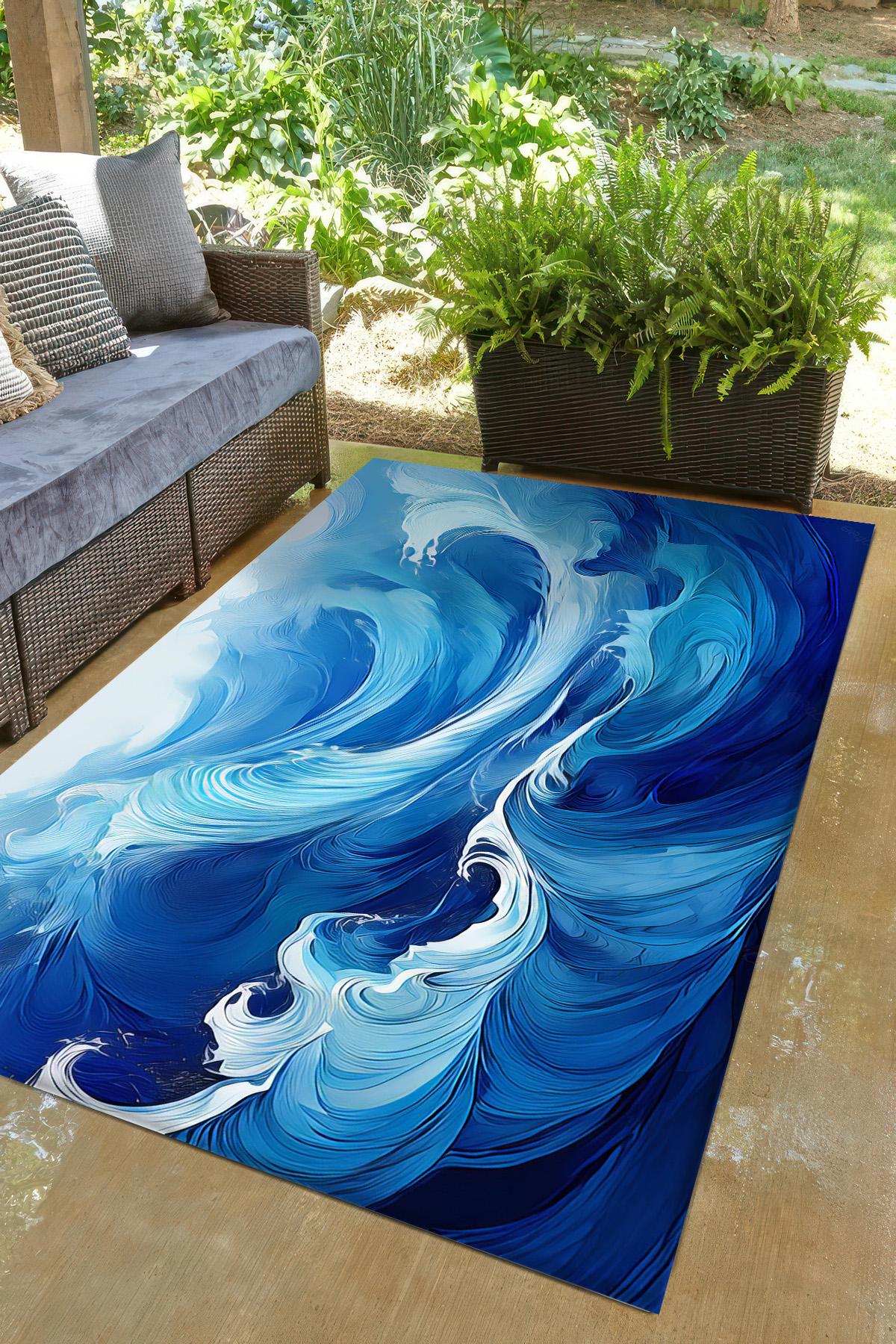 Ocean Wave tapijt, 80 x 120 cm, blauwe Japanse nautische zeegolf