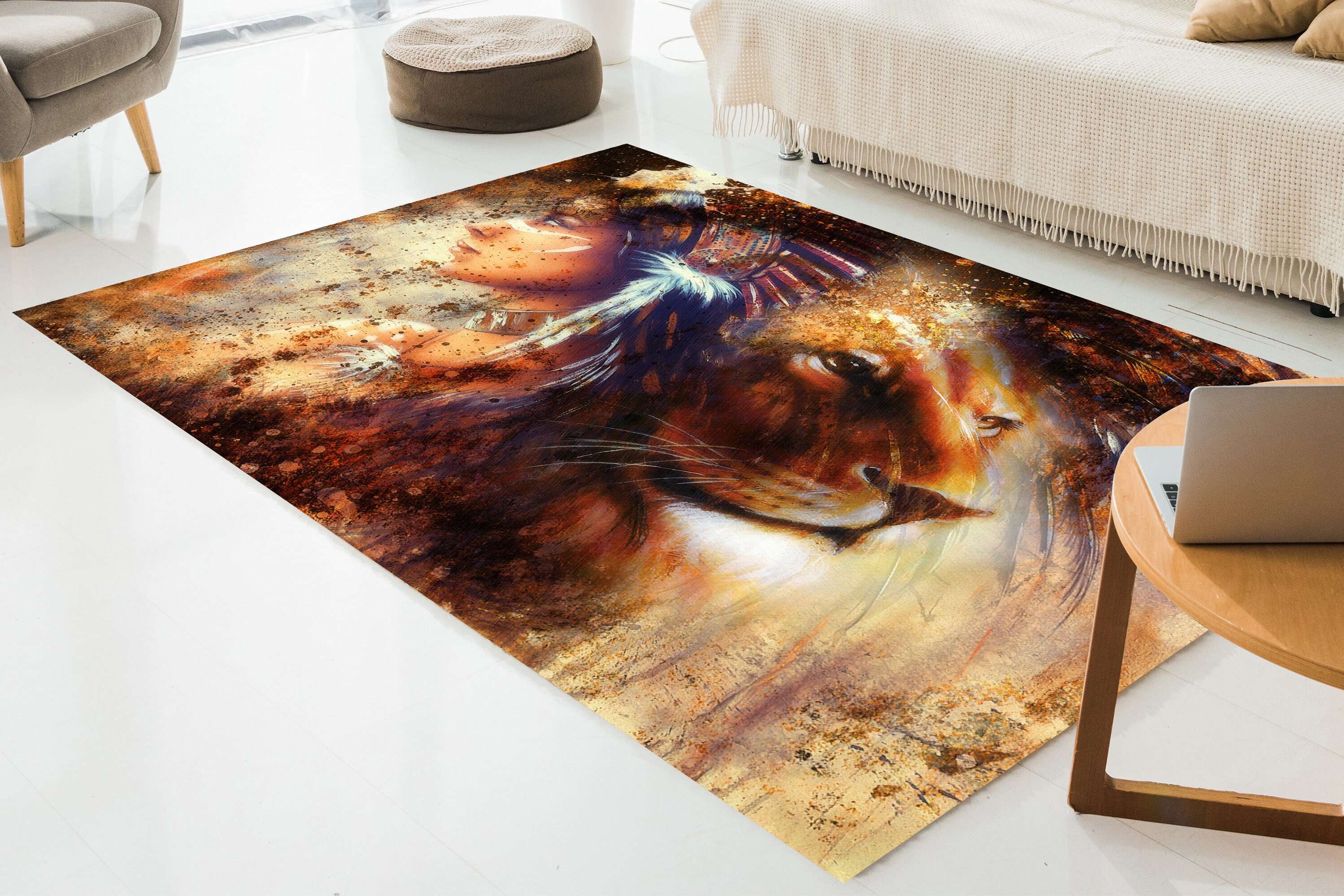 Indian Woman Rug Lion Portrait Rug Female Portrait Rug - Etsy