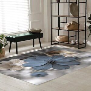 Modern Flower Rug, Luxury Flowers Rug, Blue Flowers Rug, Botanical Rug ...