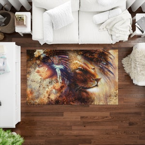 Indian Woman Rug, Lion Portrait Rug, Female Portrait Rug, Woman Rug, Modern Rug, Anti-Slip Carpet, Luxury Rug, Door Mat, Small Rug, Cool Rug