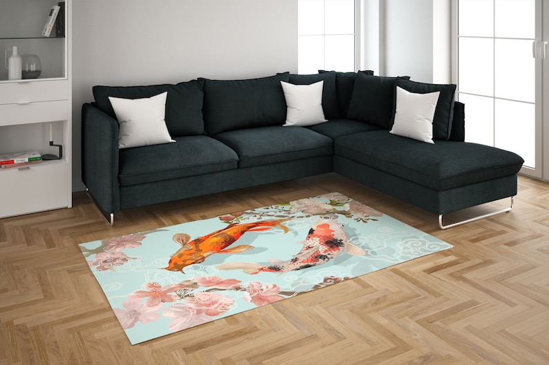 Japanese Koi Fish Rug, Zen Rug, Koi Rugs, Animal Rugs, Door Mat, Entry Rug, 3D Printed Rug, Bridesmaid Gift, Personalized Gifts, Trendy Rug, image 7