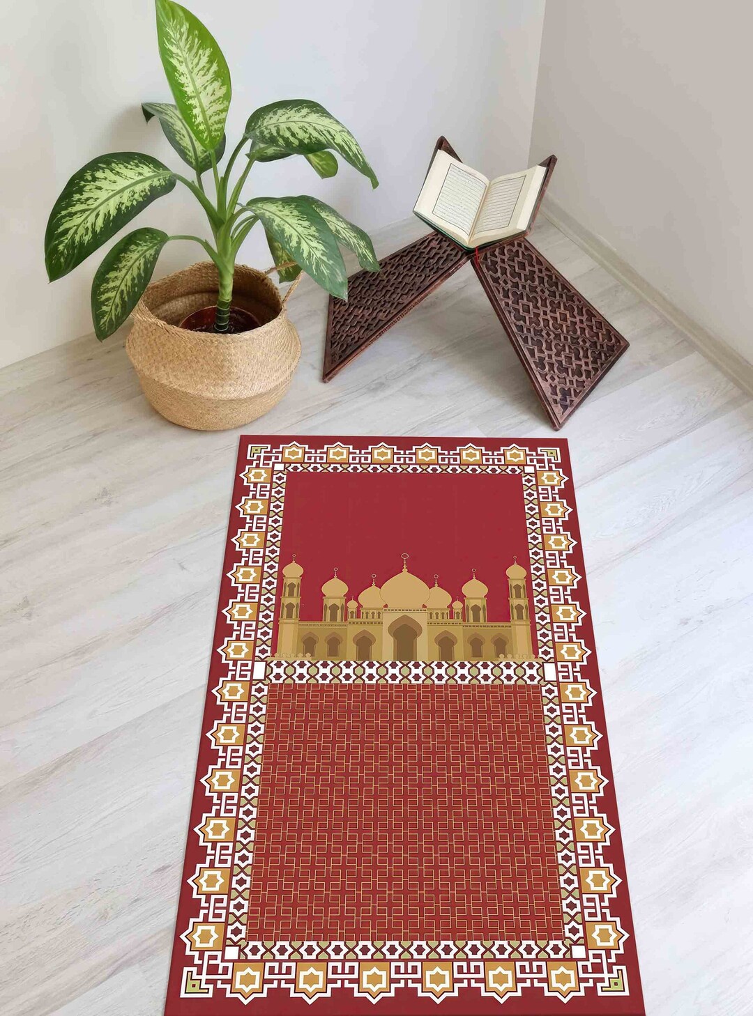 Red Prayer, Gold Prayer Rugs, Spiritual Rugs, Worship Rug, Muslim ...