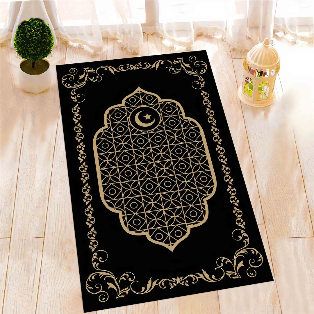 Gold and Black Prayer Rug, Prayer Rug, Religious Rugs, Muslim Home Rug ...