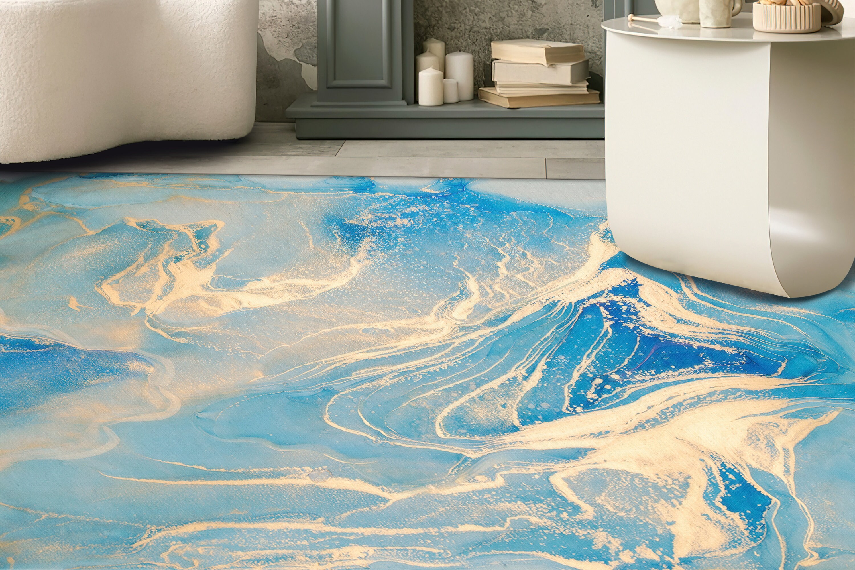 Blue Marble Rug Pattern Blue and Gold Marble Rugs, Luxury Marble Rugs, Gold Rugs, Alcohol Ink ...