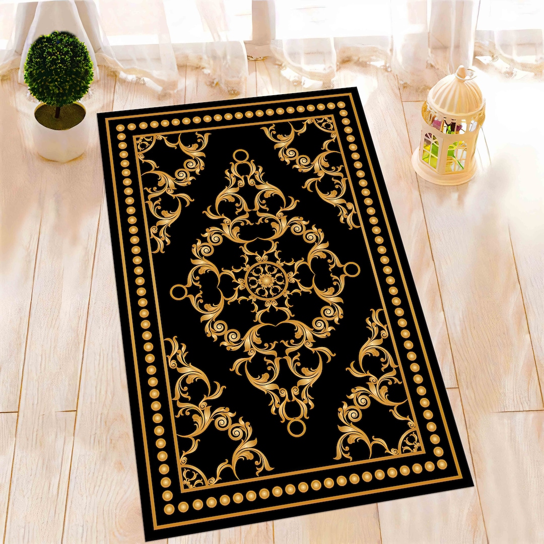 Gold and Black Prayer Rugs, Gold Prayer, Worship Rug, Muslim ...