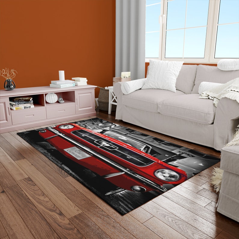 Ford Mustang Shelby Rug, Ford Mustang Rug, Man Cave Rugs, Car Rugs, Chenille Rug, Office Rug