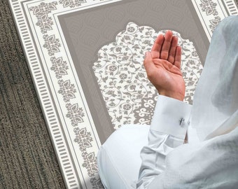 Gray Prayer Rug, Religious Rug, Printed Rug, Islamic Rug, Muslim Home Rug, Spiritual Rug, Elegant Design Rug, Prayer Mat, Personalized Rug,