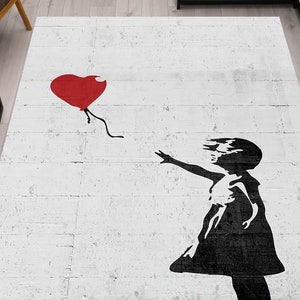 Rugs, Banksy Girl Rugs, Red Balloon Graffiti Rug, Painting Rugs, Car Mat, Gift For Him, 3D Printed Rug, Personalized Gifts,