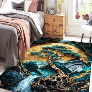 Gold Geode Rug Teal and Gold Geode Rug, Abstract Crystal Pattern, Modern Floor Mat - Etsy