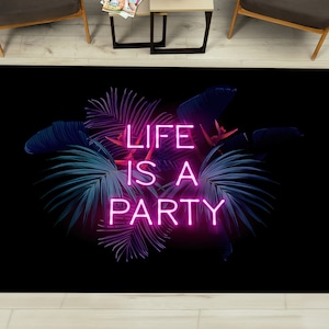 Party Neon Rug, Tropical Party Design Rugs, Party Rugs, Modern Rug, Saloon Rug, Salon Decor Rug, Nursery Rug, Soft Rug, Housewarming Gift,