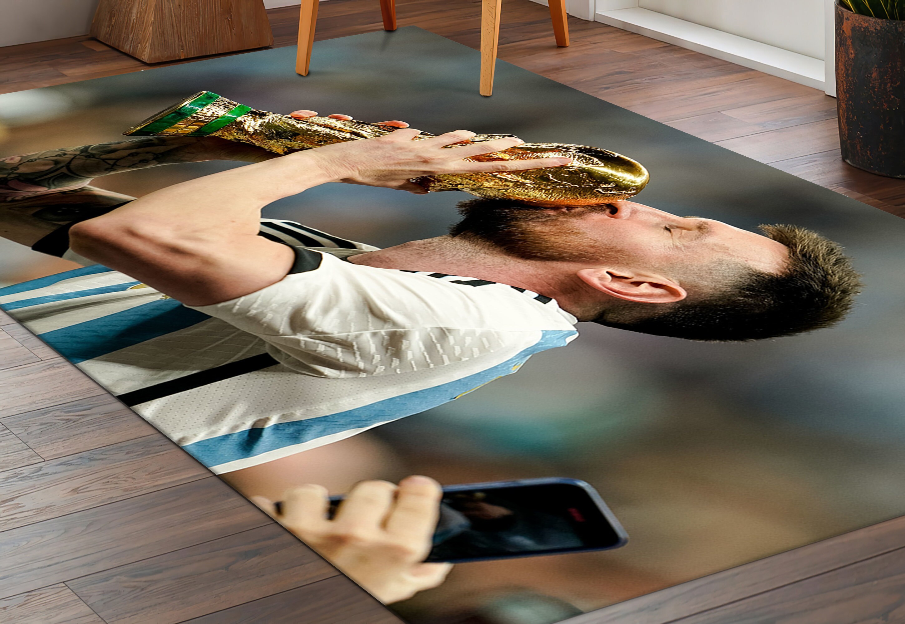 Messi Kissing World Cup Rug, Messi Rug, Lionel Messi Rug, Man Cave Rugs ...