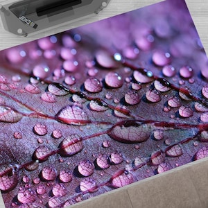 Purple Leaf and Water Drops Rugs, Leaf Rugs, Water Drops Rugs, Botanical Rugs, Office Rug, Car Mat, Kitchen Rug, Entryway Rug, image 1