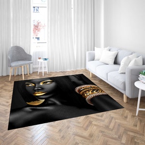 Black Woman With Gold Makeup Rugs, Girl Room Rugs, Black Woman Rug, Ethnic Rug, Vogue Rug, Decorative Rug, Gold Rug, Black Rug, Home Decor,