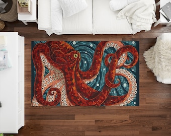 Octopus Rug, Abstract Rug, Modern Rugs, Animal Rugs, Luxury Rug, Pet Friendly Rug, Dining Room Rug, Wedding Rug, Large Rug, Gift, Entry Rug,