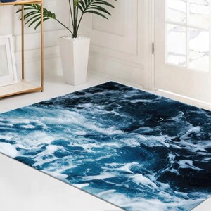 Ocean Waves Chenille Rug, Coastal Home Decor image 2